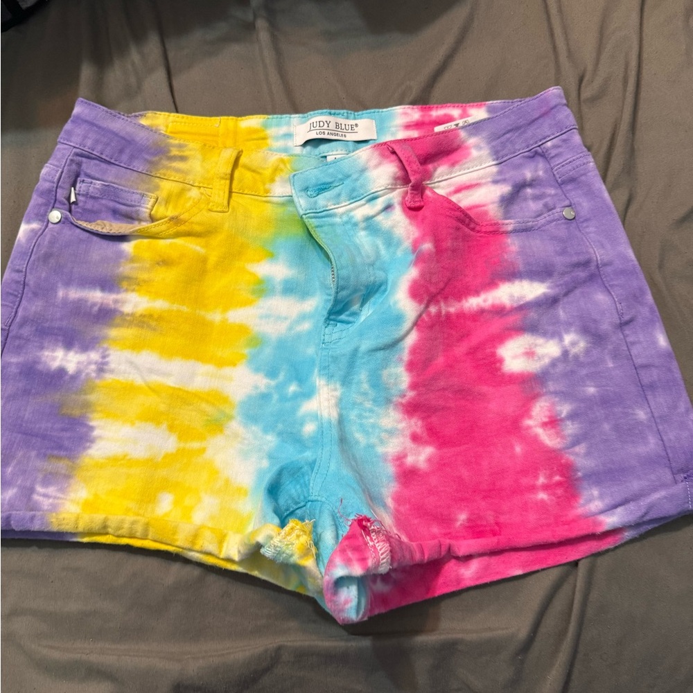 Judy Blue Yellow and Blue Jean Shorts Vibrant Style